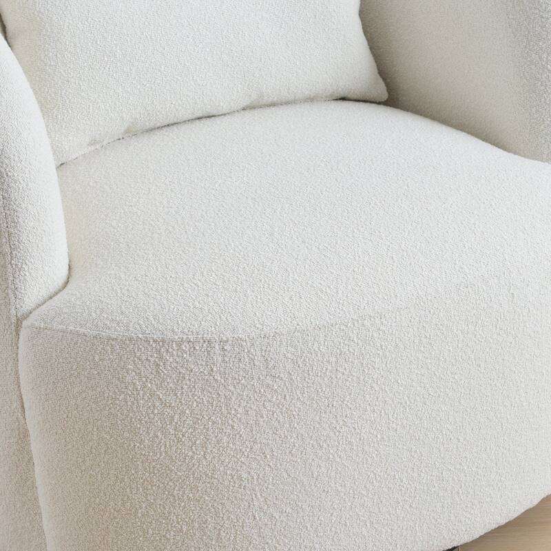 KINWELL 34" Poly Blend Boucle Fabric Upholstered Swivel Armchair