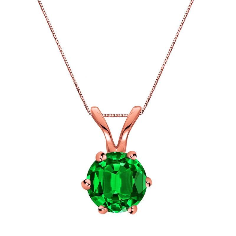 Auriya 14K Gold Lab Grown Gemstone Green Emerald Pendant Round 0.20 to 1.00 ct. tw. 6-Prong Basket - 0.50ct. tgw. - Rose