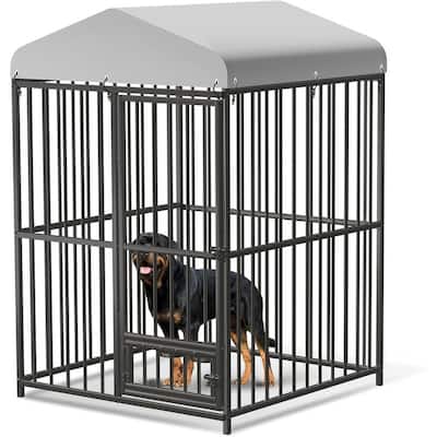 Dog Cage Kennel with Rotating Feeding Bowl Waterproof Roof Cover
