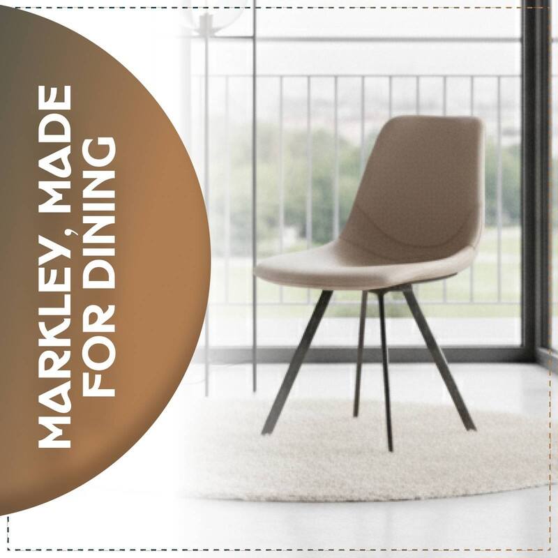 Markley Modern Ergonomic Leather Dining Chair with Black Steel Legs, Scratch-Resistant & Comfortable Kitchen Chair