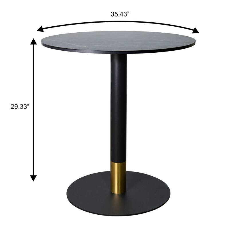 Vail Round Dining Table with 36 in. MDF Tabletop in Black Stainless Steel Round Pedestal Base with Gold Accent Kitchen Table
