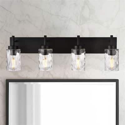 4-Light Black Vanity Light with Hammered Glass