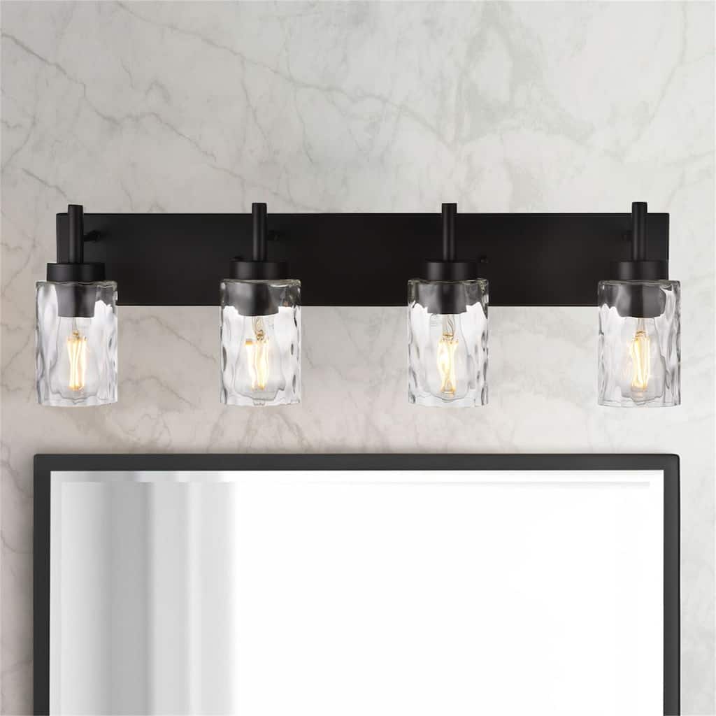 4-Light Black Vanity Light with Hammered Glass