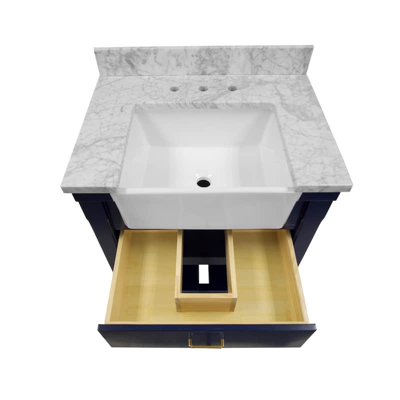 KitchenBathCollection Charlotte 30" Farmhouse Bathroom Vanity with Carrara Marble Top