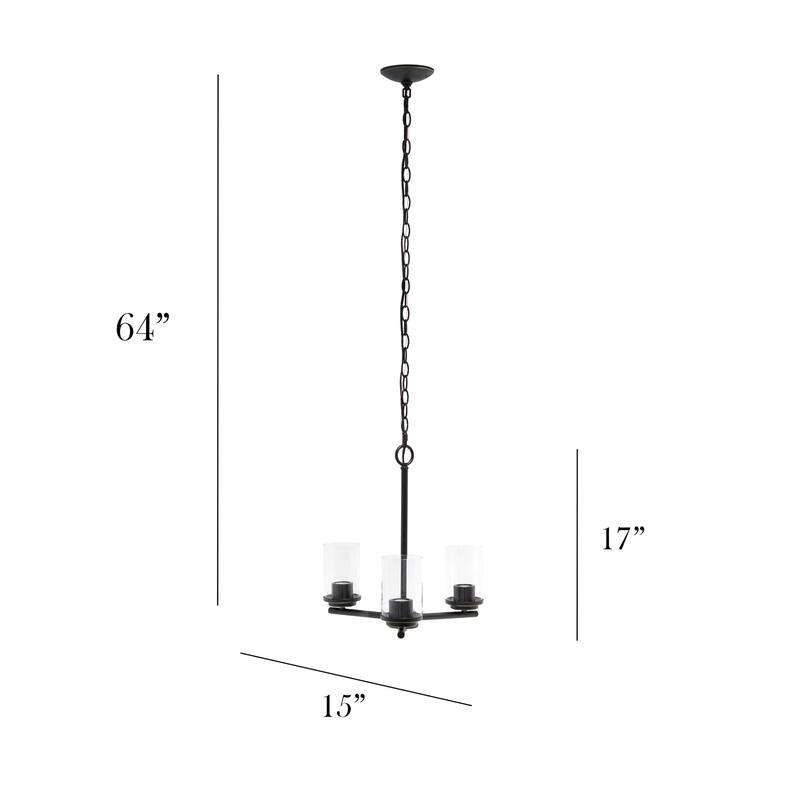 15" 3-Light Pendant Chandelier - Metal & Glass - Kitchen Island Lighting - Bronze Finish - 17