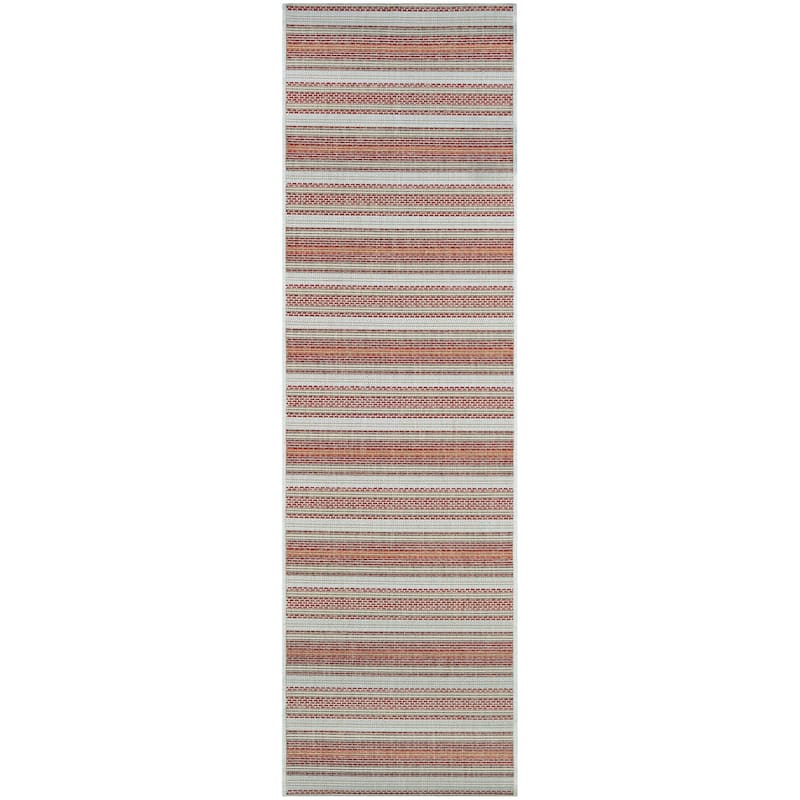 Dream Decor Rugs Samantha Sand Stripe Indoor Outdoor Area Rug - 2'3" x 7'10" Runner - Red/Ivory