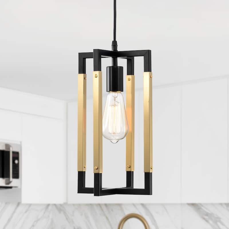 Amor 8 Inch Modern Gold Finish Single Light Pendant - brass and Matte Black