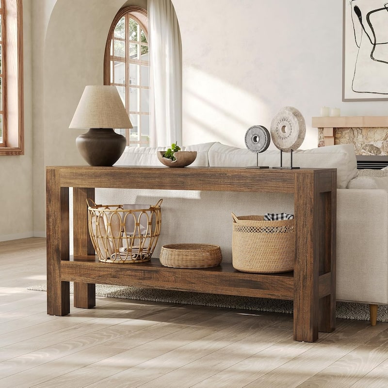 63-Inch Long Console Table for Living Room, Farmhouse Wood Entryway Table for Sofa, Entry, Hallway - 13.8" W x 63" L x 33.5" H