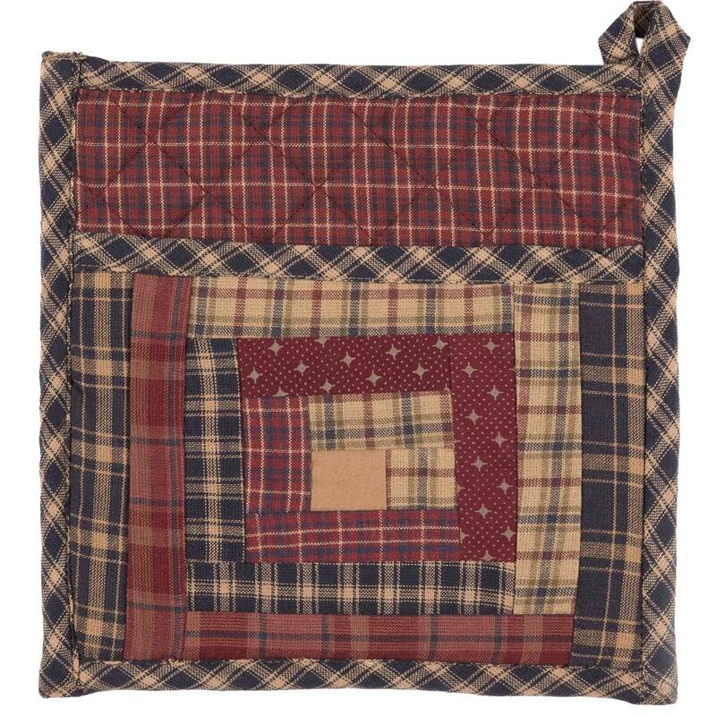 Red Rustic Tabletop Millsboro Pot Holder Loop Cotton Patchwork Pocket - 8x8