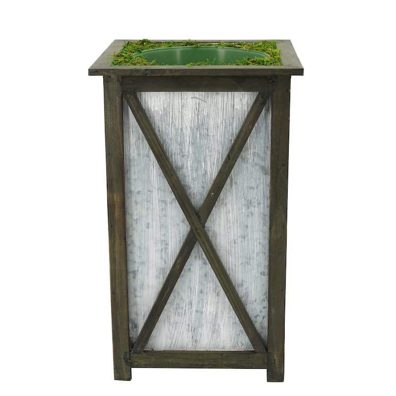 Large Tall Crisscross Wood/Metal Planter Pot-in-a-Pot