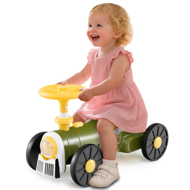 Kids Ride On Sliding Car with Steering Wheel Sound and Under Seat Storage Foot to Floor Push Toy Vehicle for Toddlers