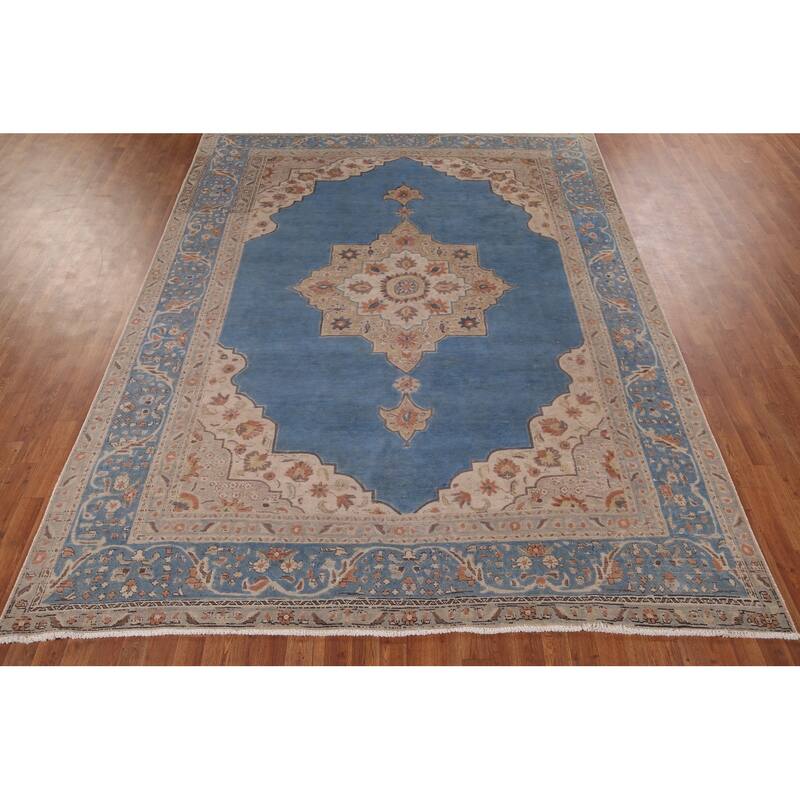 Blue Tabriz Vintage Persian Area Rug Handmade Oriental Wool Carpet - 8'3" x 10'11"