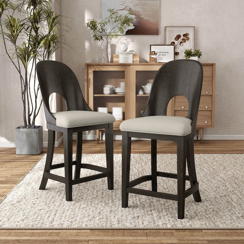 Furniture of America Piez Modern Solid Wood Curved Back Counter Height Chairs (Set of 2) - Ash Grey