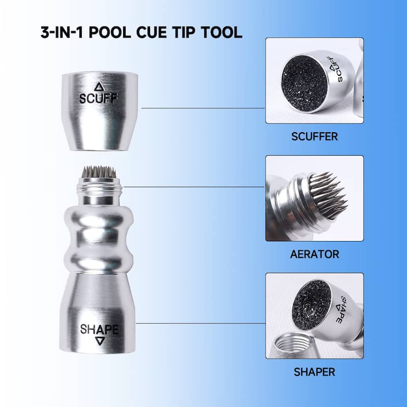 GSE™ 3-in-1 Billiard Cue Tip Scuffer/Shaper/Aerator Tool, Pool Cue Stick Tip Tool - Billiard Cue Accessories