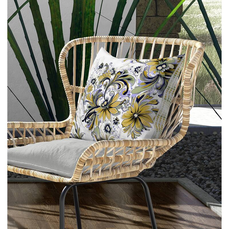 Wild Flora Fusion Indoor/Outdoor Reversible Throw Pillow Green and Blue