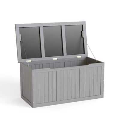 67 Gallon Outdoor Wooden Deck Box Solid Wood Storage Box Seat & Table Top for Patio Furniture Cushions, Pool Toys & Garden Tools