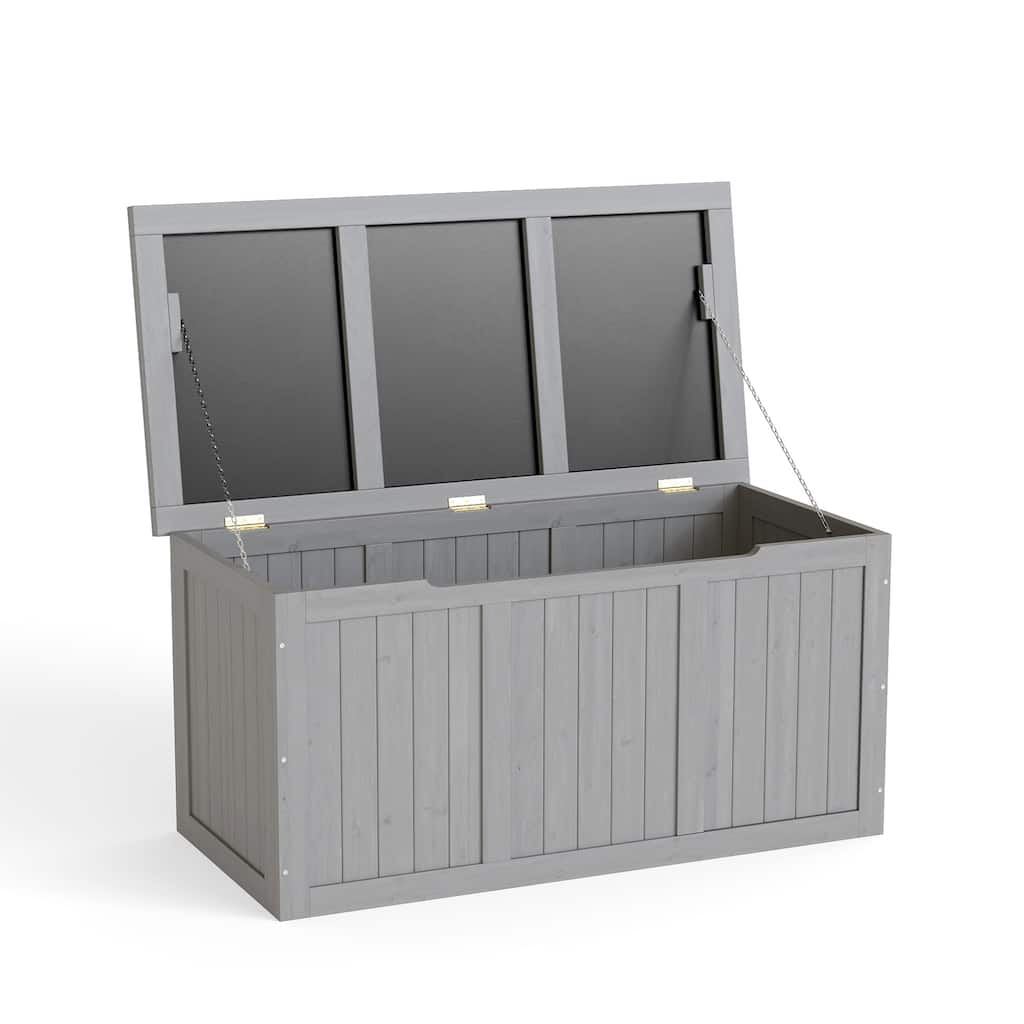 67 Gallon Wooden Deck Box Solid Wood Storage Box Seat & Table Top for Patio Furniture Cushions, Pool Toys & Garden Tools