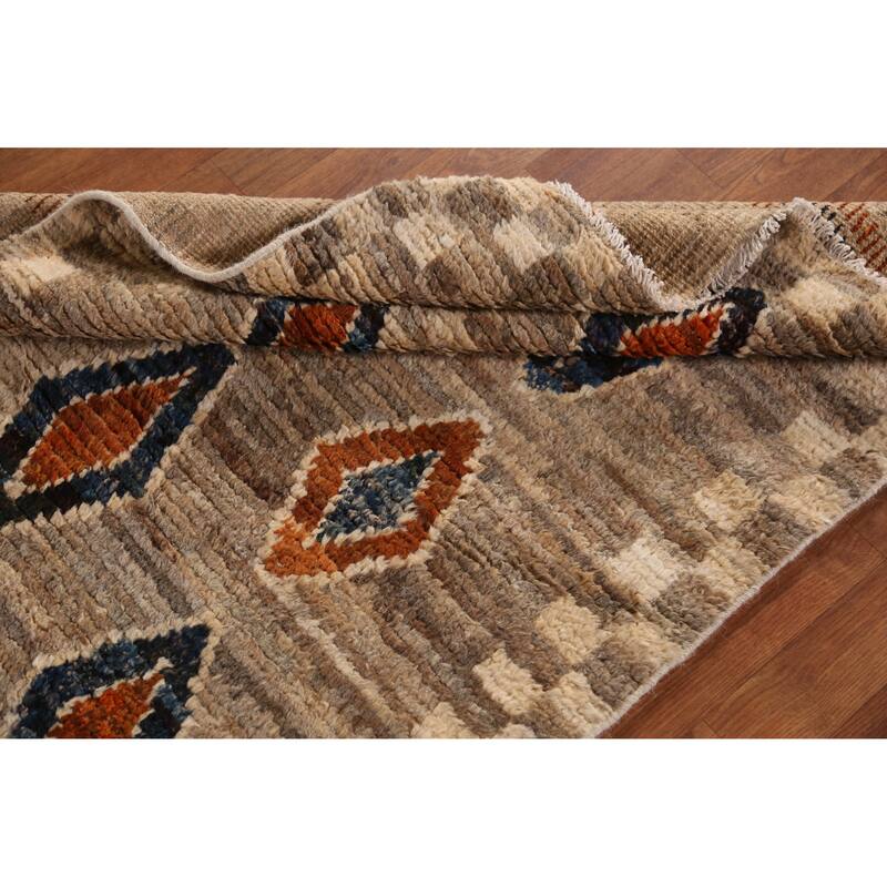 Geometric / Tribal Moroccan Oriental Runner Rug Handmade Wool Carpet - 3'8" x 15'4"