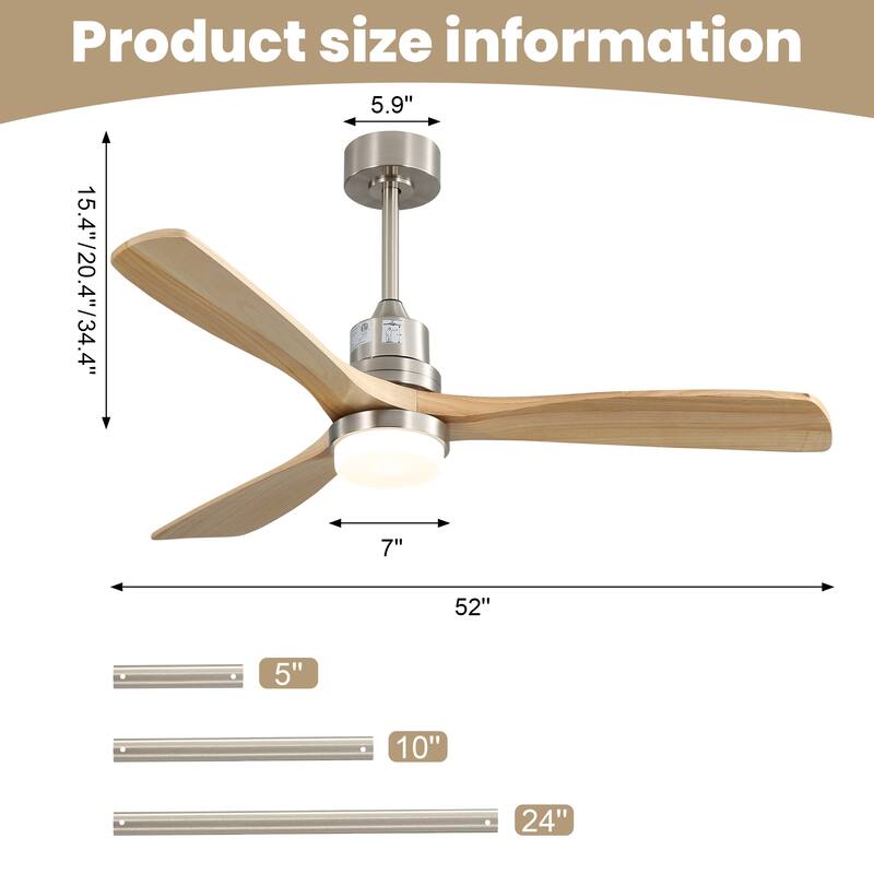 52 Inch Ceiling Fan with Smart Dimmable LED Lighting