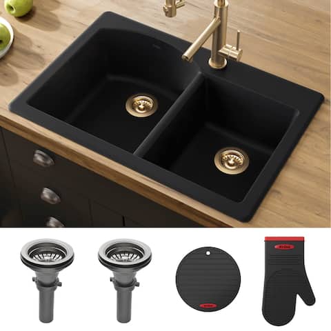 KRAUS Forteza Granite 33 inch 60/40 Undermount Drop-in Kitchen Sink