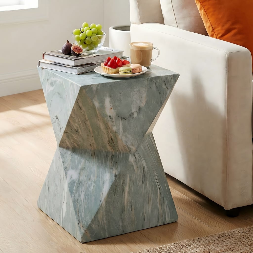 Christopher Knight Home - Geometric Lightweight Hourglass Accent Side Table with Faux Marble Finish for Indoor & Outdoor