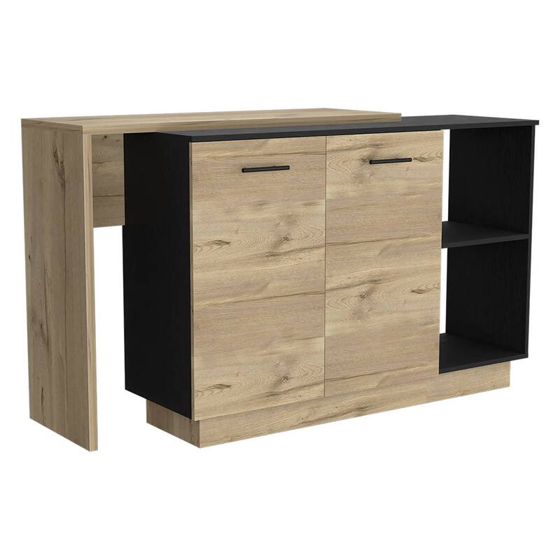 Stationary Rectangular Kitchen Island with Spacious Storage, Open Shelving & Elegant Modern Design