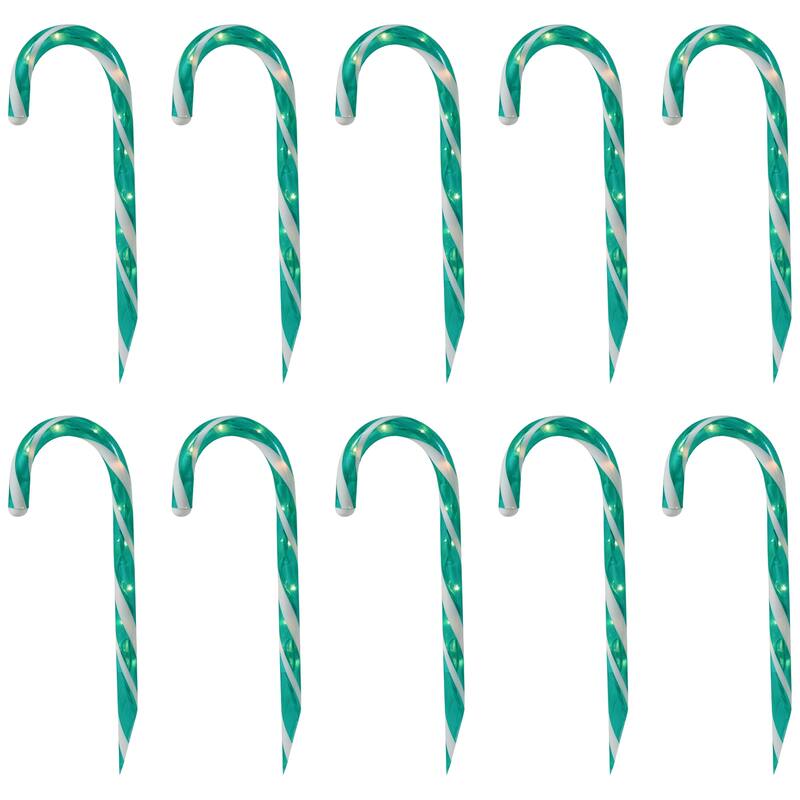 Lighted Outdoor Candy Cane Christmas Pathway Markers - 13.5' - Green - Set of 10