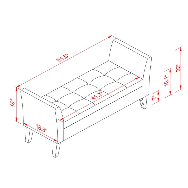 Modern Velvet Storage Accent Bench-51.5" x 18.3" x 22"
