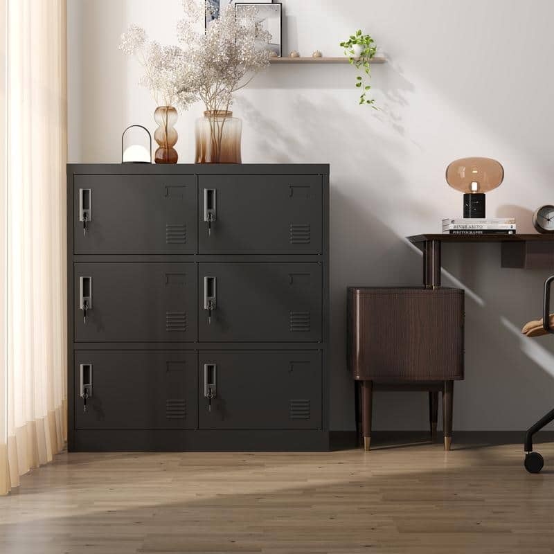 6-Door Metal Employee Storage Locker with Card Slot for Office,Gym,School - Black