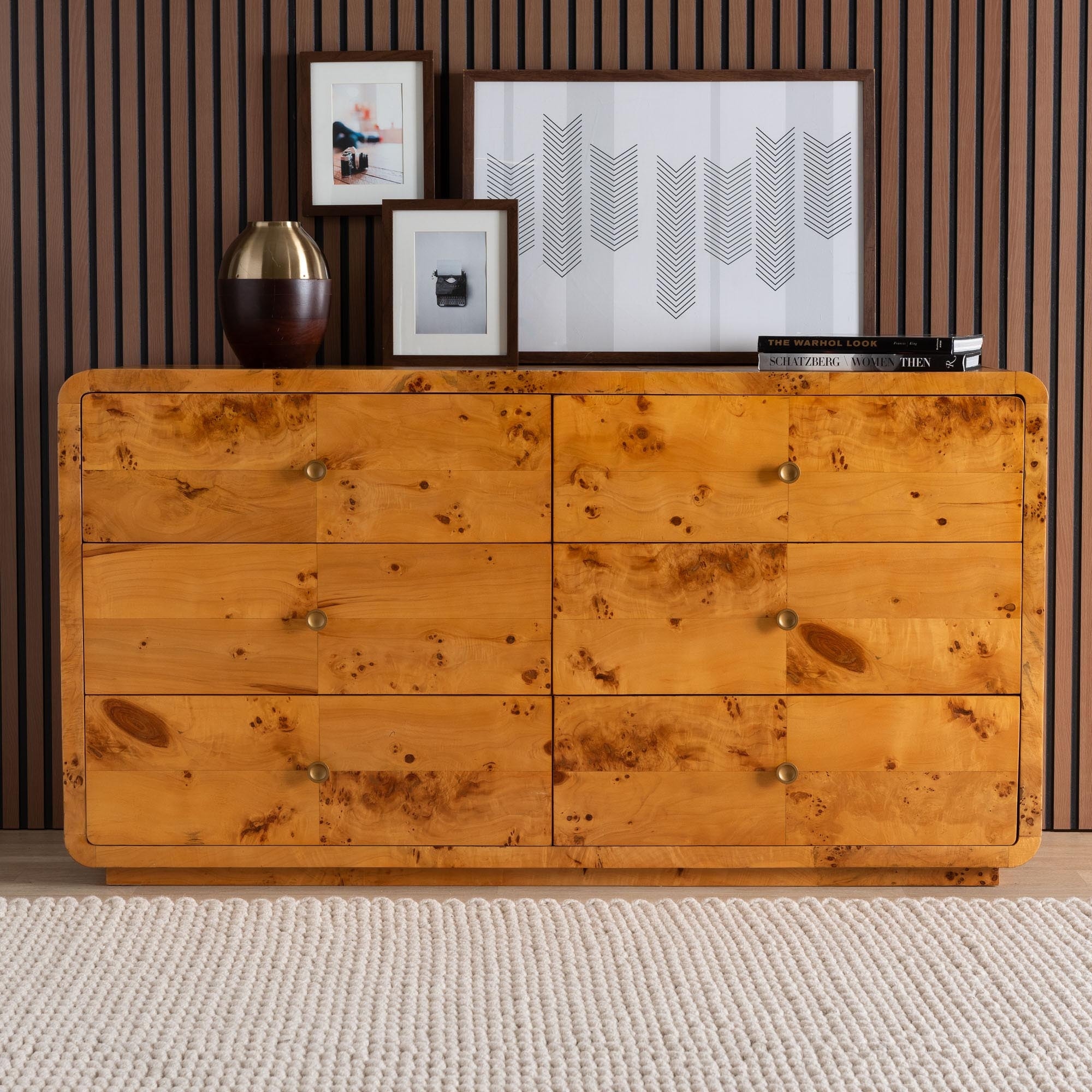 Netra Modern and Contemporary Natural Real Burl Wood 6-Drawer Dresser - Brown