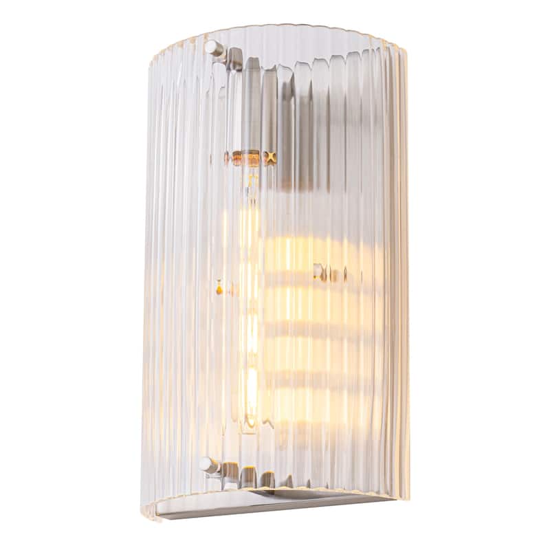Brushed Nickel Wall Sconce Half-Cylinder Fluted Clear Glass Shade - Brushed Nickel