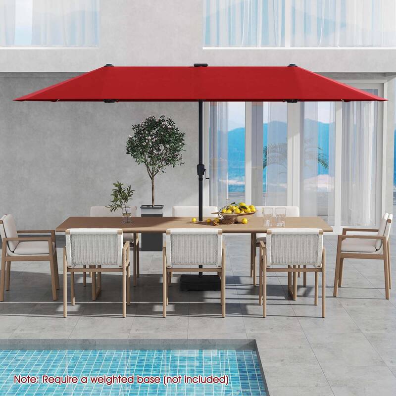 Costway 13 FT Large Patio Umbrella with LED Solar Lights Crank Handle - Wine