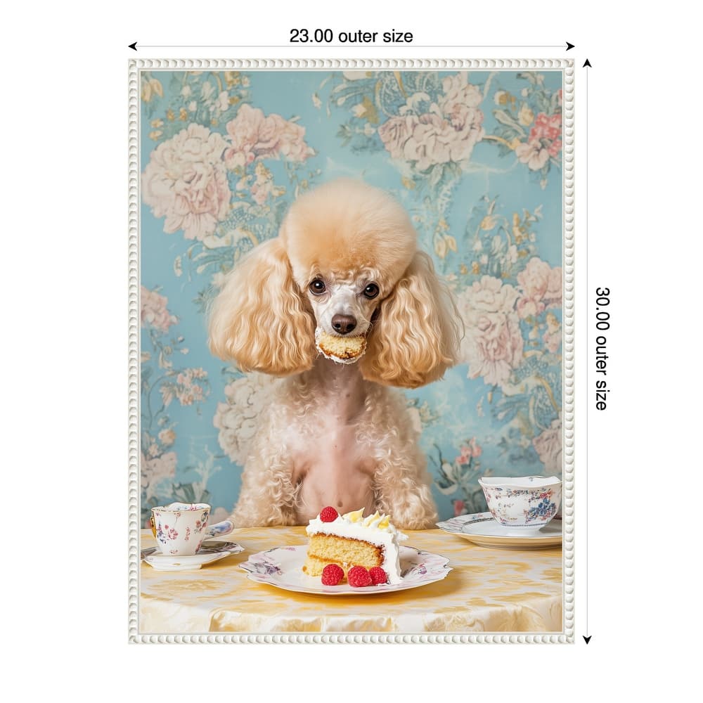 The Cake Loving Poodle by Mowzu Framed Canvas Wall Art