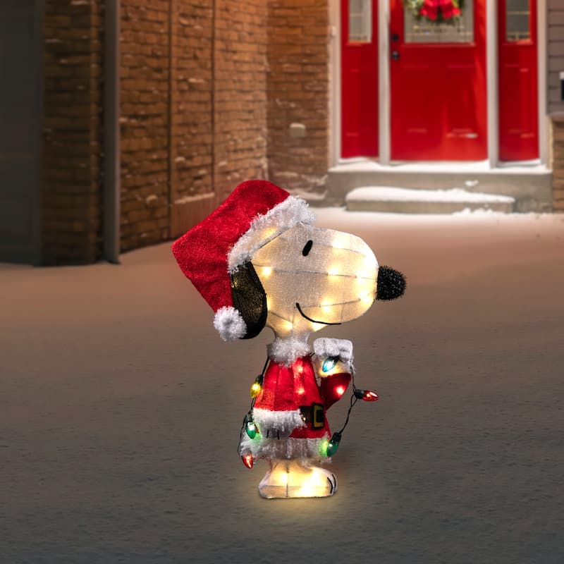 24" Lighted Santa Snoopy with String Lights Outdoor Christmas Yard Decoration