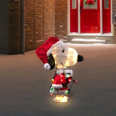 24" Lighted Santa Snoopy with String Lights Outdoor Christmas Yard Decoration