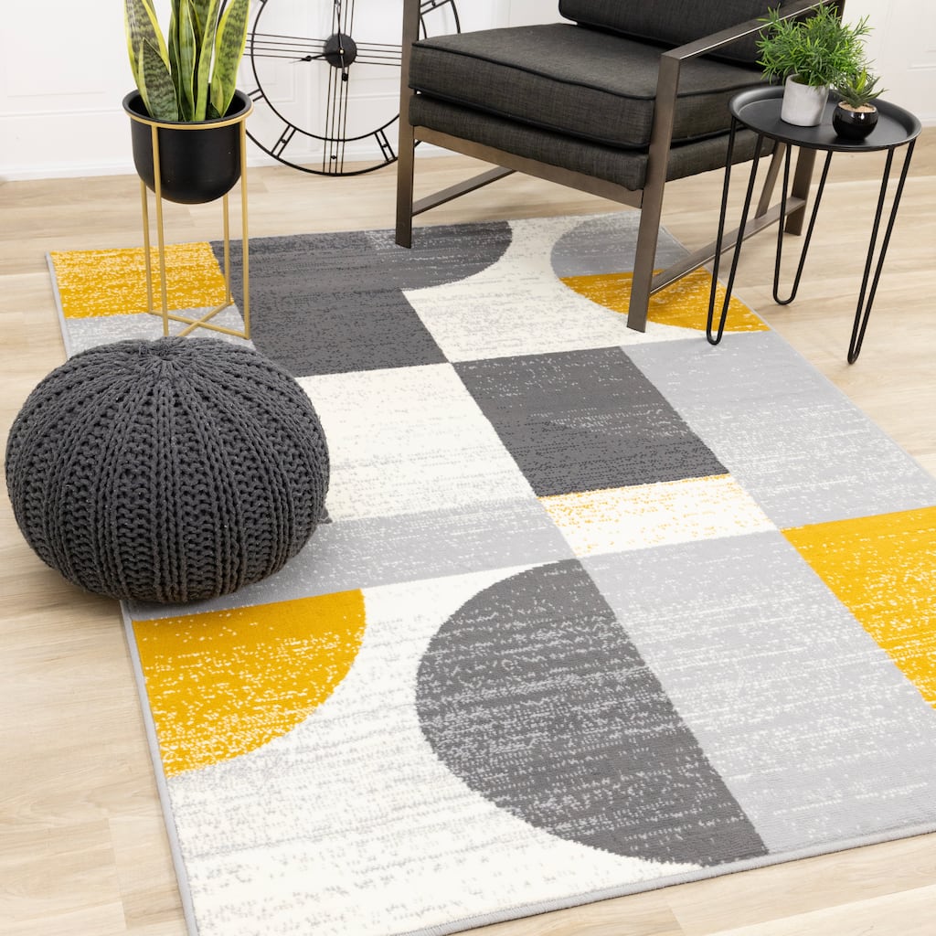 Florence Collection - Yellow Cream Grey Indoor Geometric Area Rug - 4'7" x 6'7"