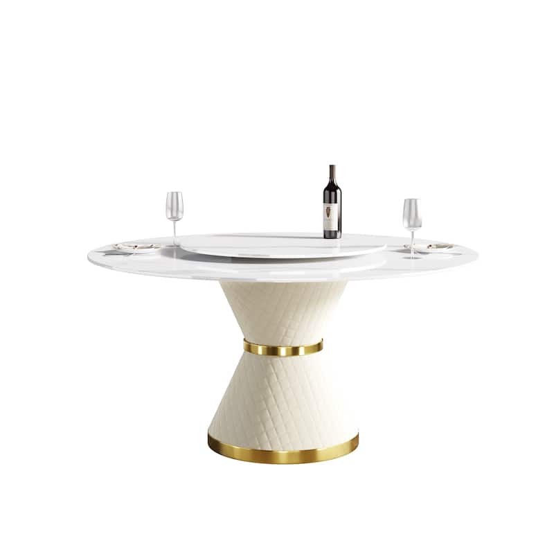 59" Modern Marble Dining Table Round Dining Table with Lazy Susan