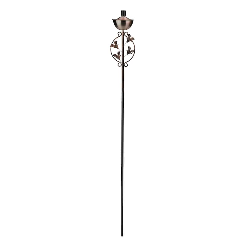 64.5" Brushed Copper Floral Motif Outdoor Patio Garden Oil Lamp Torch