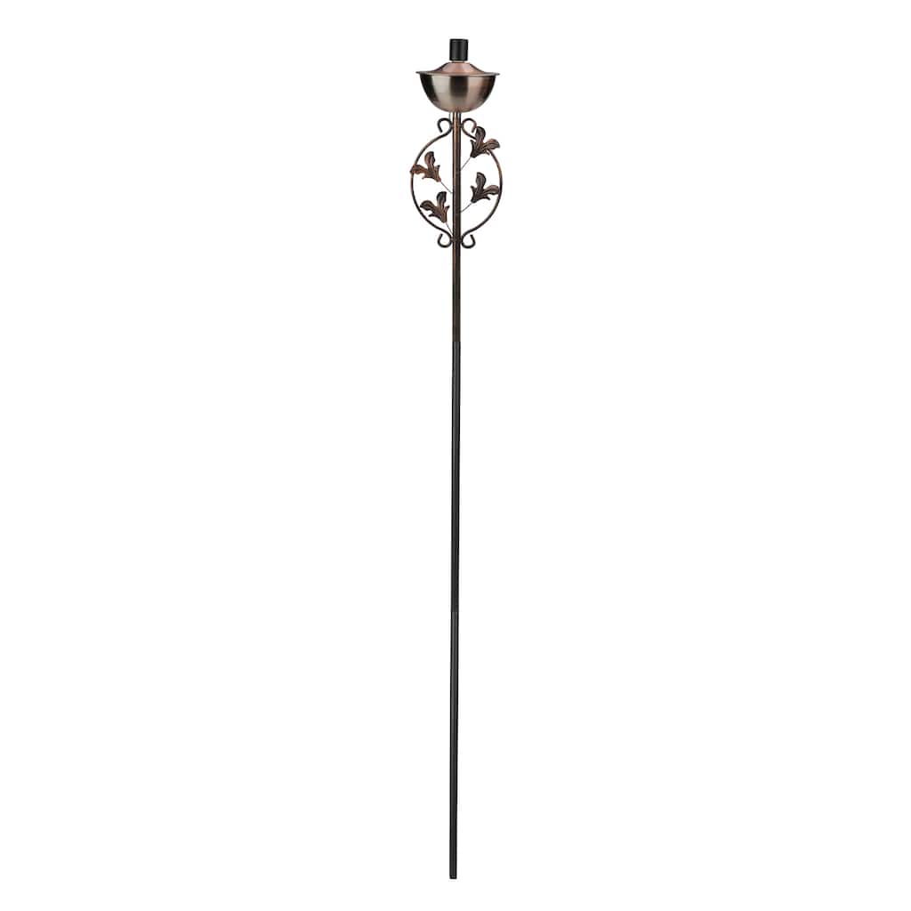 64.5" Brushed Copper Floral Motif Outdoor Patio Garden Oil Lamp Torch