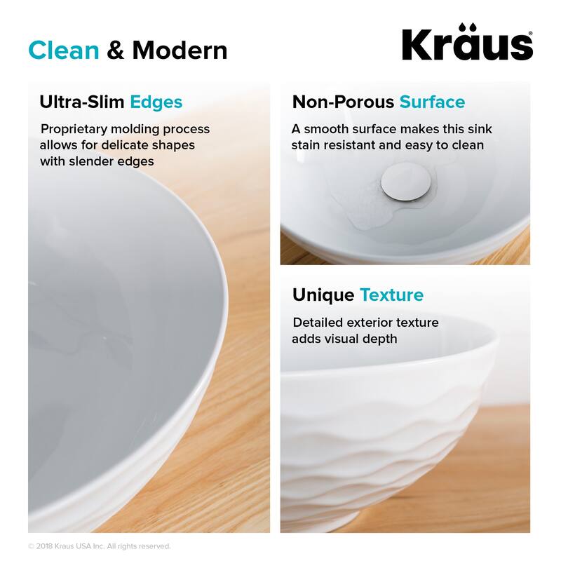 Kraus Viva 16-1/2" Circular Vitreous China Vessel Bathrrom Sink - Less