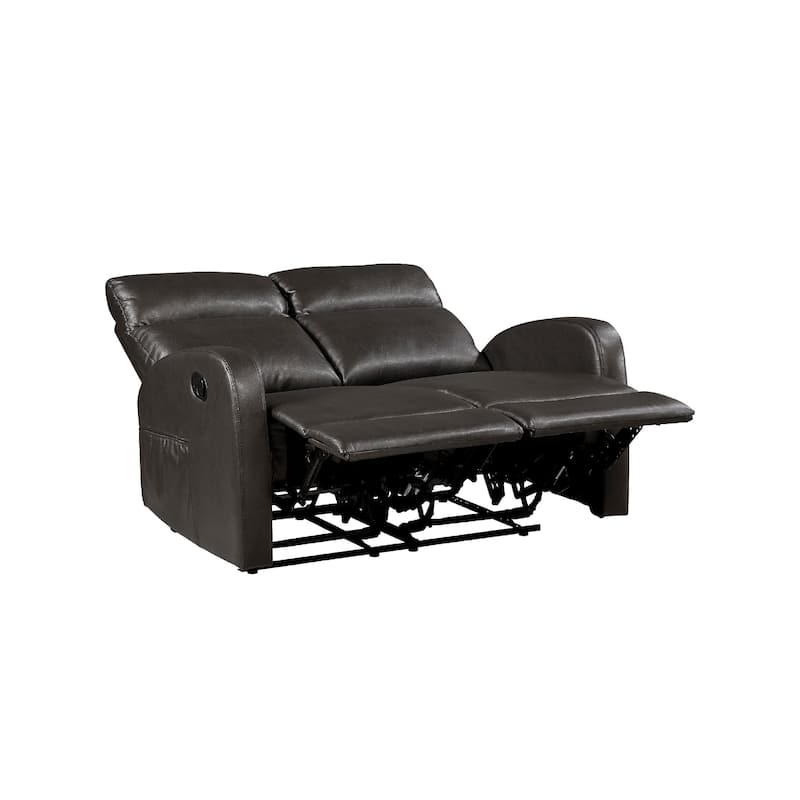 Mey Wall Hugger Manual Recliner Loveseat, Dark Brown Faux Leather 50 Inch