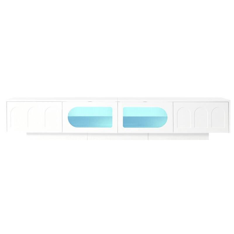 Modern 95" TV Stand with App-Controlled LED Lights and Fluted Glass Doors