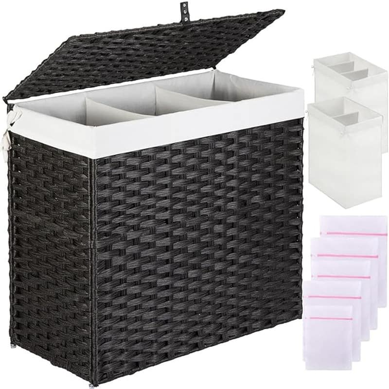 Laundry Hamper with Lid, 125L Large Clothes Hamper with 3-Section and 2-Section - 25.6"L x 13"W x 23.6"H