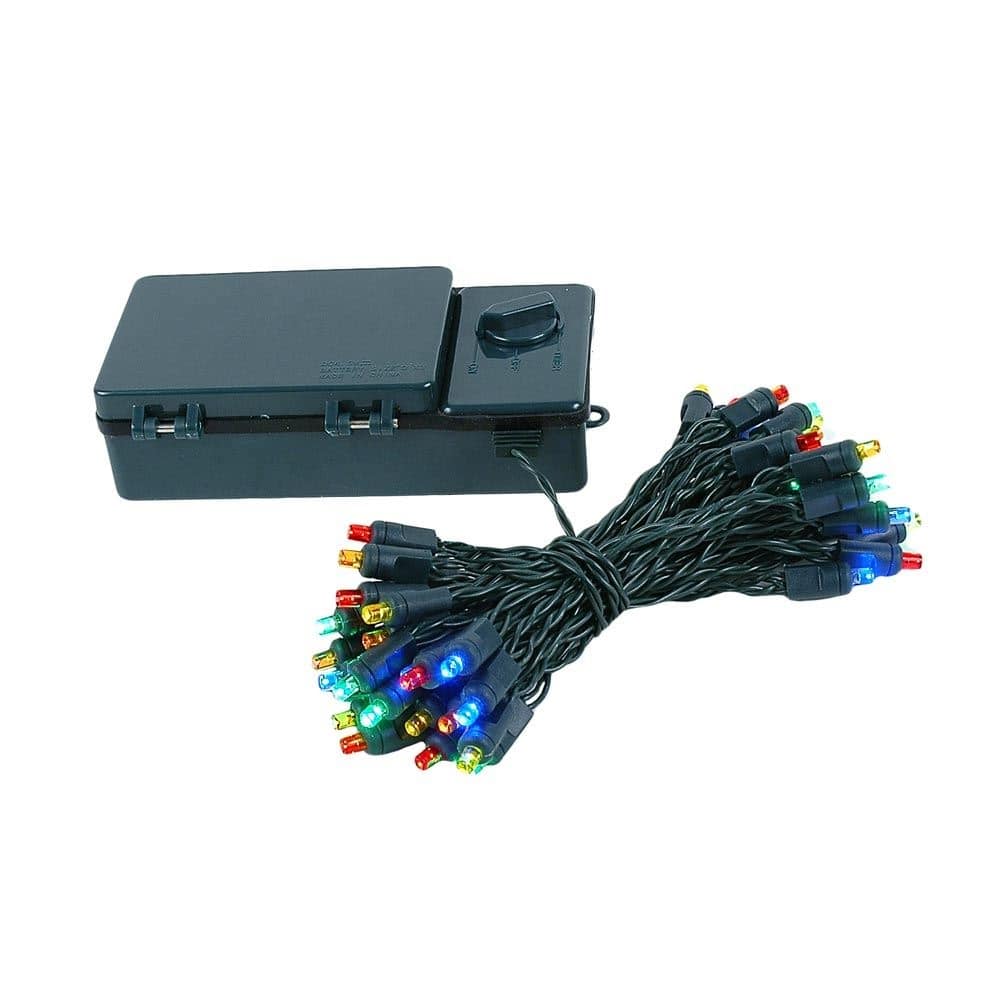 50 Light LED Battery Christmas Mini Light Set, Green Wire, 18' Long