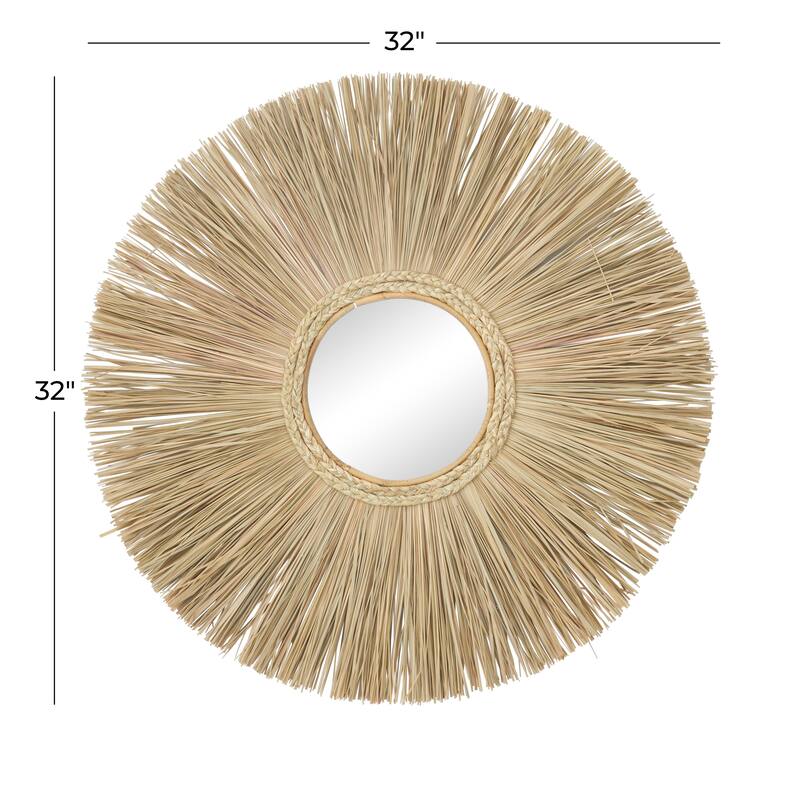 Wood Starburst Wall Mirror - Brown - Roche River Decor - 2"W x 32"L x 32"H