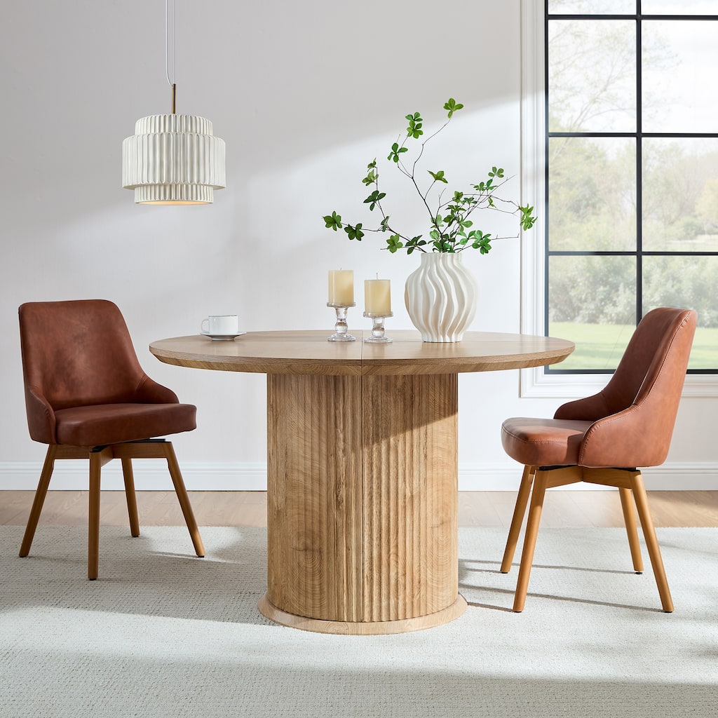 Mid-Century Modern 47" Fluted Round Dining Table with Thickened Edge - N/A