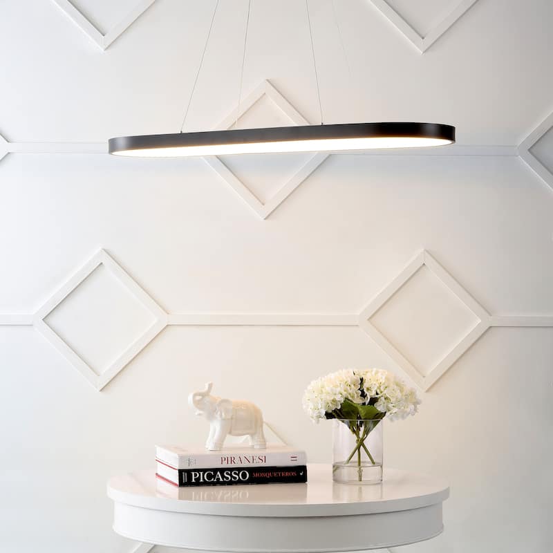 Brice 38.75" Modern Bohemian Iron Linear Integrated LED Pendant, Black by JONATHAN Y - 1 Light