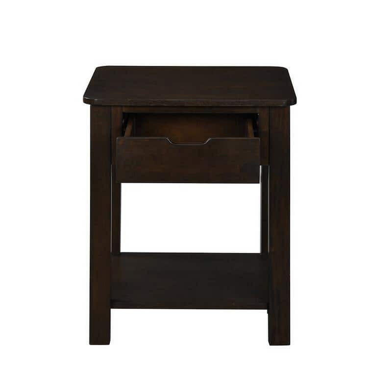 Xav 24 Inch End Table, Composite Wood, Open Shelf, Darkened Brown Finish