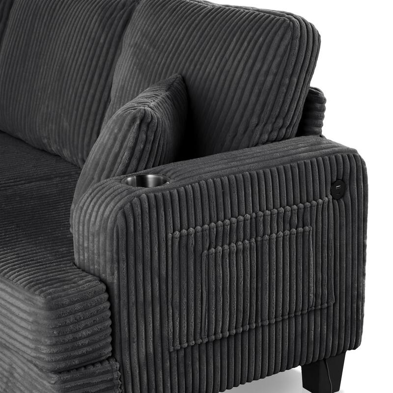 DH BASIC Modern Chenille Sofa with Cup Holders and USB Ports by Denhour