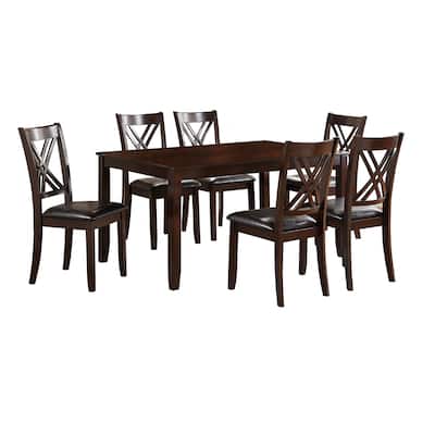 Wooden Dining Set with Chamfered Feet and Cushioned Seat Chairs, Brown